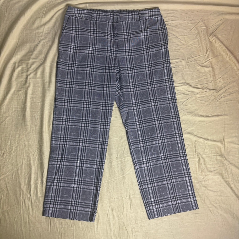 The Limited Cassidy Grey Plaid Metallic Dress Pants Womens 18W Straight Leg